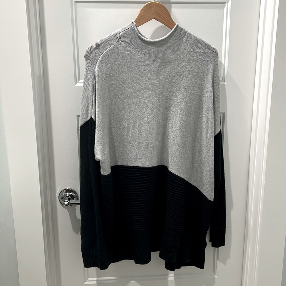 Rafaella asymmetrical black and gray multi textured sweater